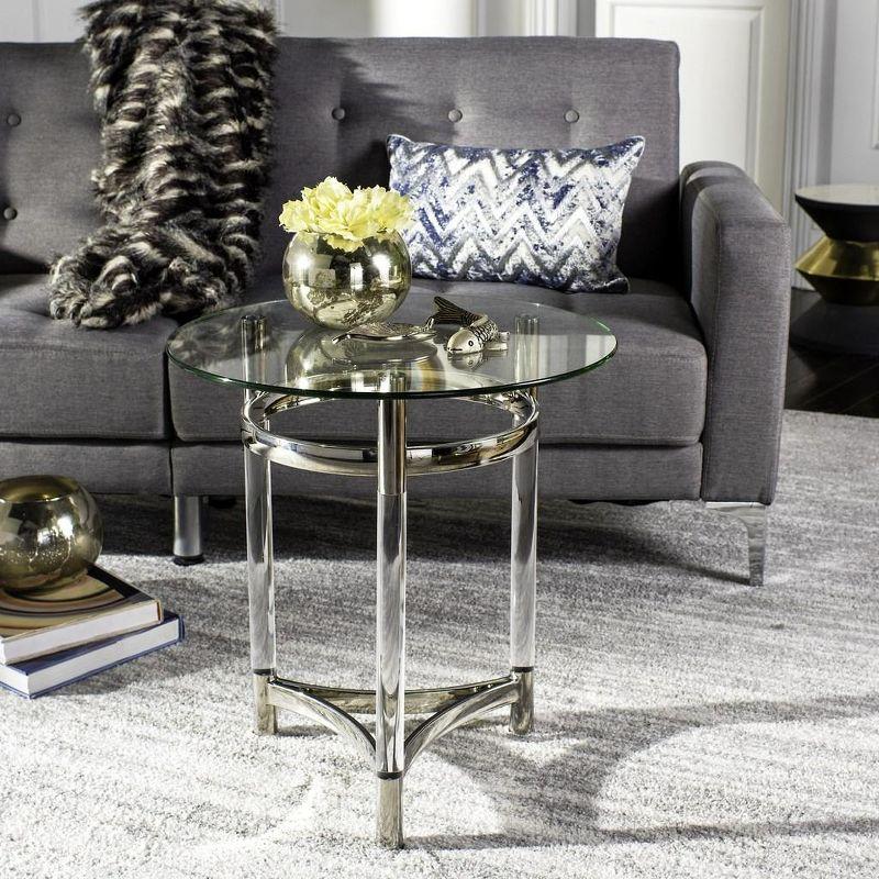 Letty 20" Transitional Silver Metal & Glass Round End Table