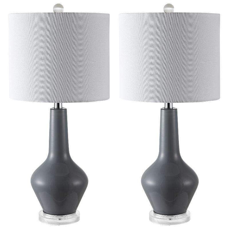 Elegant Smoked Grey Glass Table Lamp Set with White Drum Shade