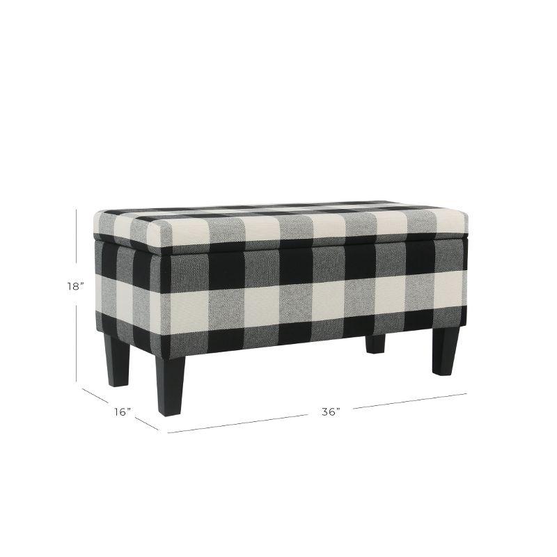 Large Decorative Storage Bench Black Plaid - HomePop: Upholstered Ottoman for Bedroom & Entryway