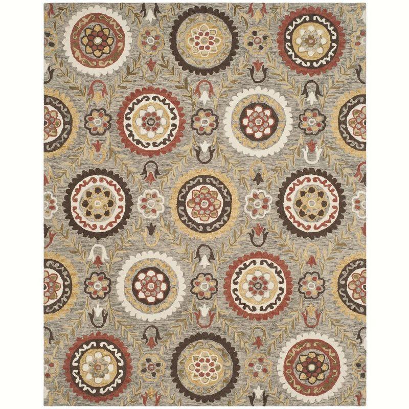 Suzani SZN374 Hand Hooked Indoor Area Rug - Grey/Multi - 8'x10' - Safavieh