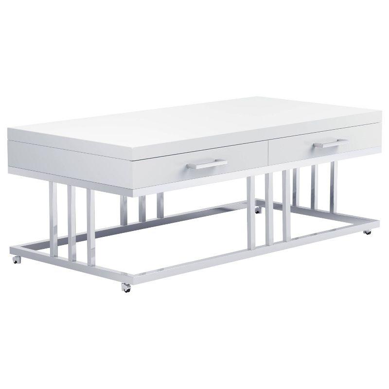 Dalya Contemporary White and Chrome Rectangular Coffee Table with Storage