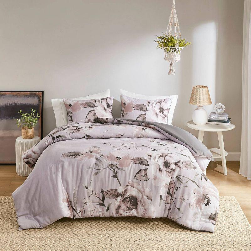 Lilac Floral Cotton Full/Queen Duvet Cover Set