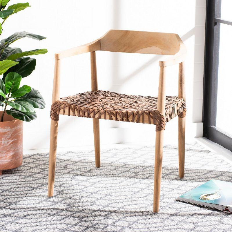 Munro Leather Woven Accent Chair - ACH1005 - Natural/Light Honey - Safavieh