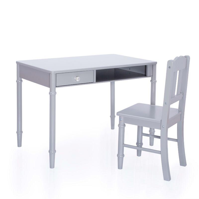 Gray Wooden Kids' Writing Desk with Drawer and Chair