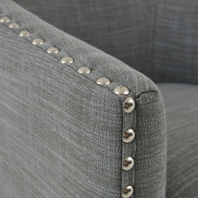 Elegant Gray Barrel Swivel Lounge Chair with Silver Nailheads