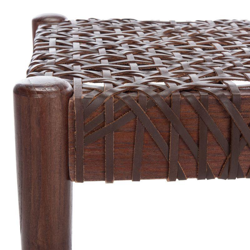 Transitional Brown Cowhide Leather Weave 47" Bench