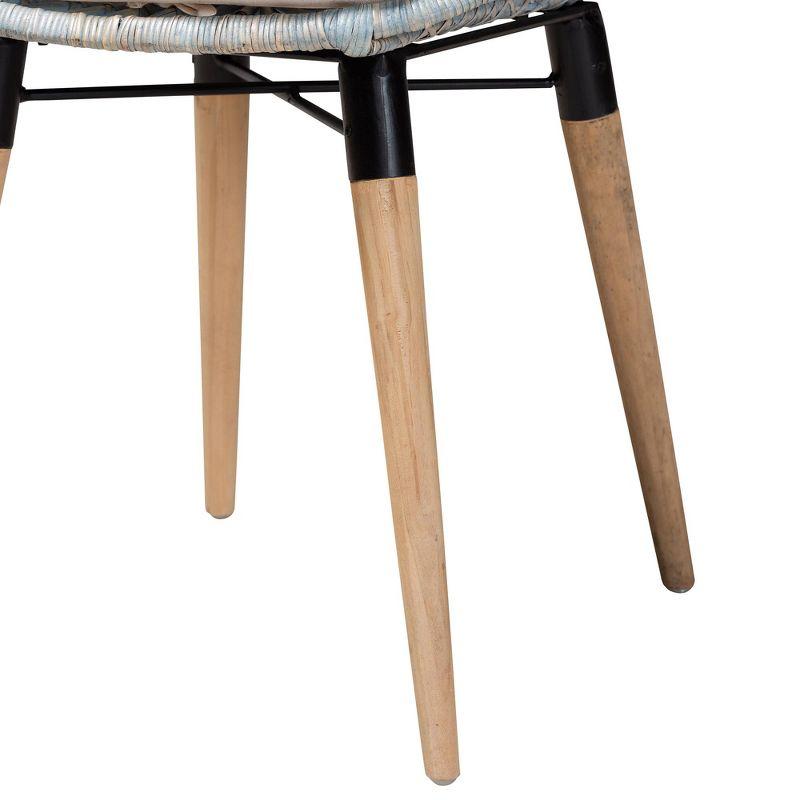 Baxton Studio Sabelle Modern Bohemian Light Blue Rattan and Natural Brown Finished Wood 5-Piece Dining Set