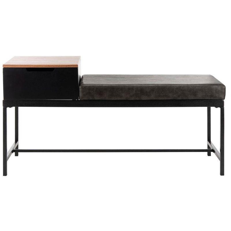 Maruka Light Brown and Black Wood Storage Bench