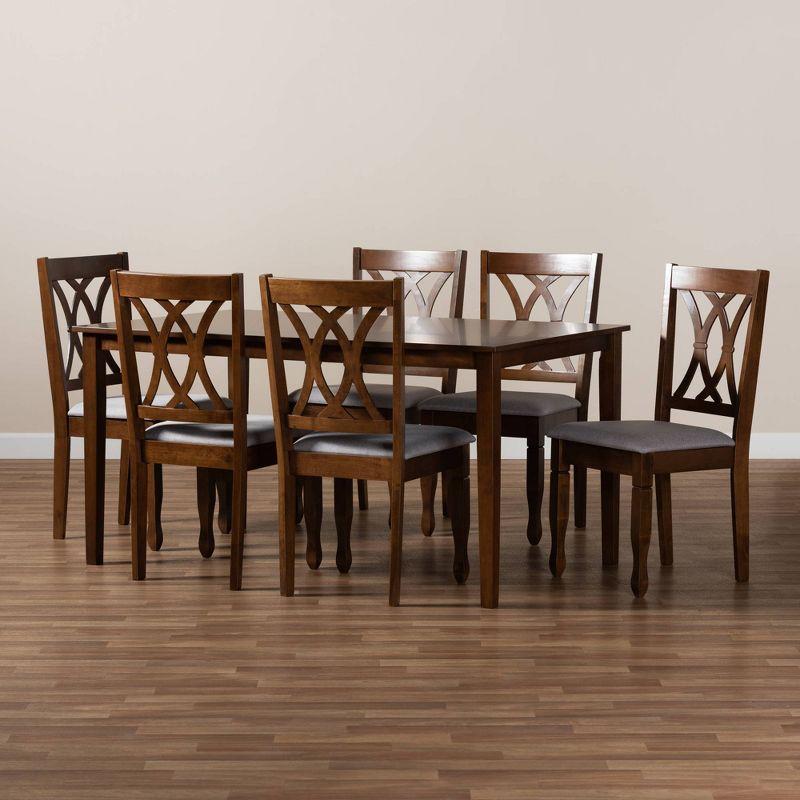 7pc Augustine Fabric Upholstered Dining Set Gray/Walnut Brown - Baxton Studio: Wood Frame, Foam Fill, Modern Style