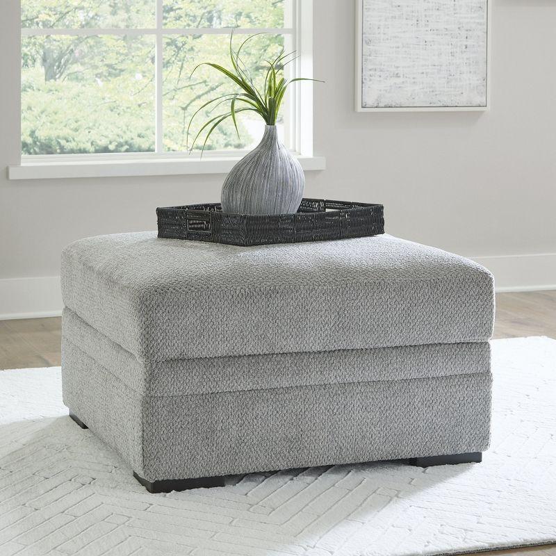 Light Gray Contemporary Storage Ottoman with Cup Holders