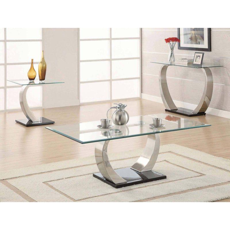 Pruitt Rectangular Glass Top Coffee Table with Satin Metal Base