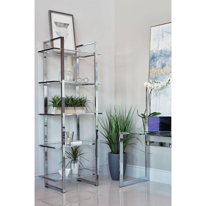 79" Hartford 5 Shelf Bookcase with Glass Shelves Chrome - Coaster