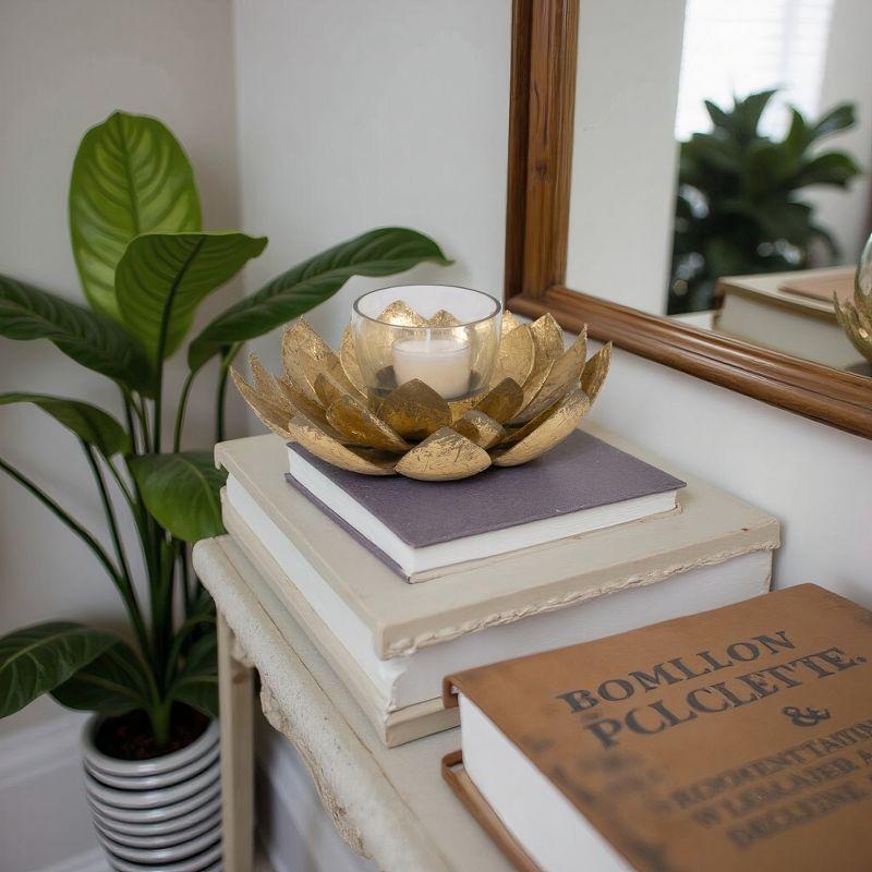 Sagebrook Home 8" Lotus Candle Holder - Contemporary Gold Metal Decorative Votive Candle Holder for Home or Event Decor - Decorative Lotus Candle