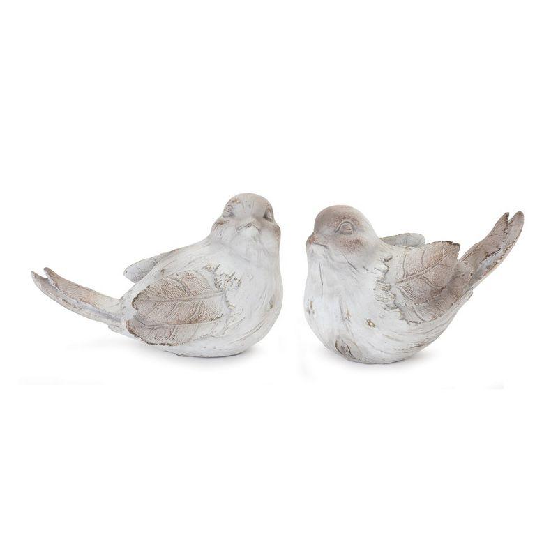 Whitewashed Resin Bird Figurines Set of 4