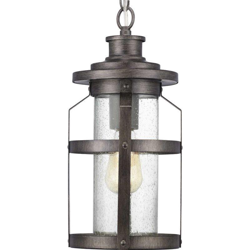 Progress Lighting Haslett 1-Light Outdoor Hanging Lantern in Antique Pewter with Seeded Glass Shade