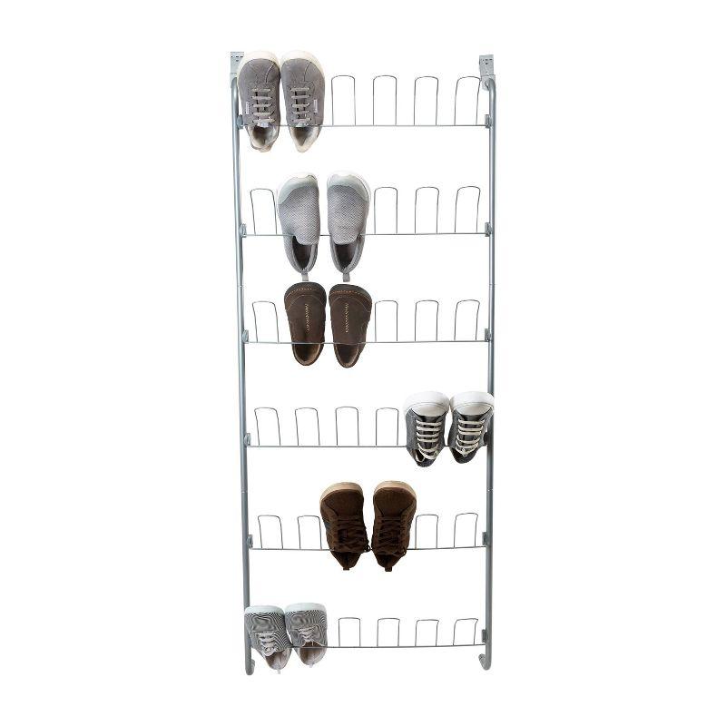 Organize It All Overdoor Wire Shoe Rack Basic Collection: Holds 18 Pairs, Metal Frame, Silver & Black, No Assembly Required