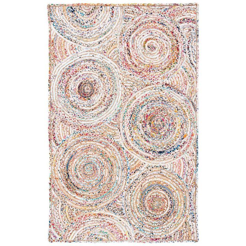 Boho-Chic Multicolor Cotton and Jute Hand-Knotted Oval Rug