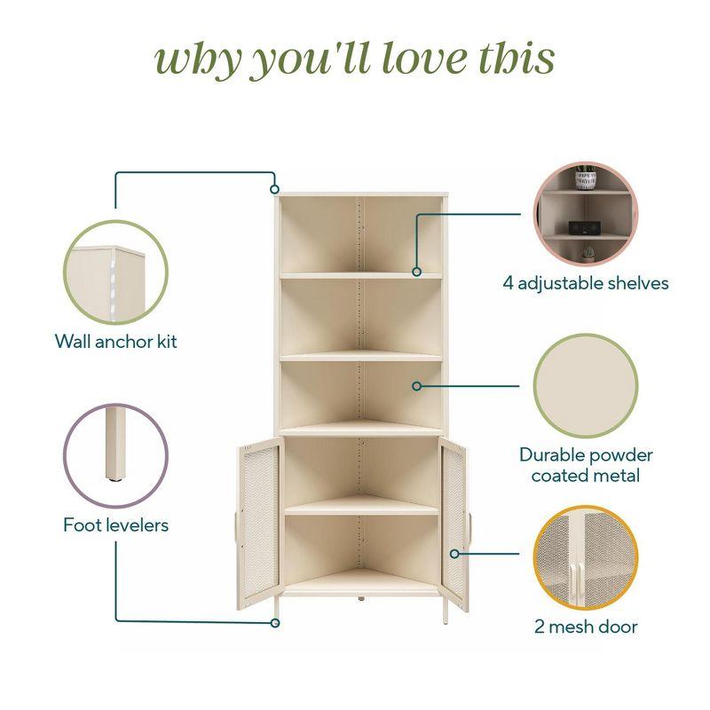 Novogratz Channing Corner Storage Cabinet with 2 Doors, Parchment