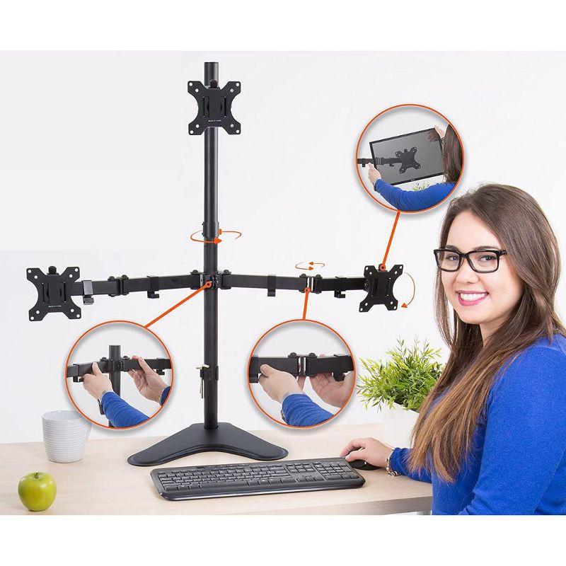 Triple Monitor Mount – Freestanding Monitor Arm with 3 Adjustable VESA Mounts – Black – Stand Steady