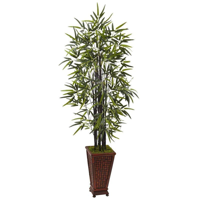 5.5 ft Green and Black Faux Bamboo Tree in Decorative Planter