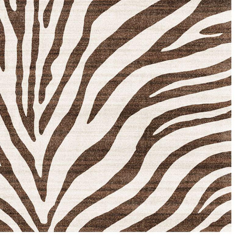Gertmenian Crystal Print Zebra Modern Animal Print Brown Cream Washable Flat Pile Indoor Area Rug