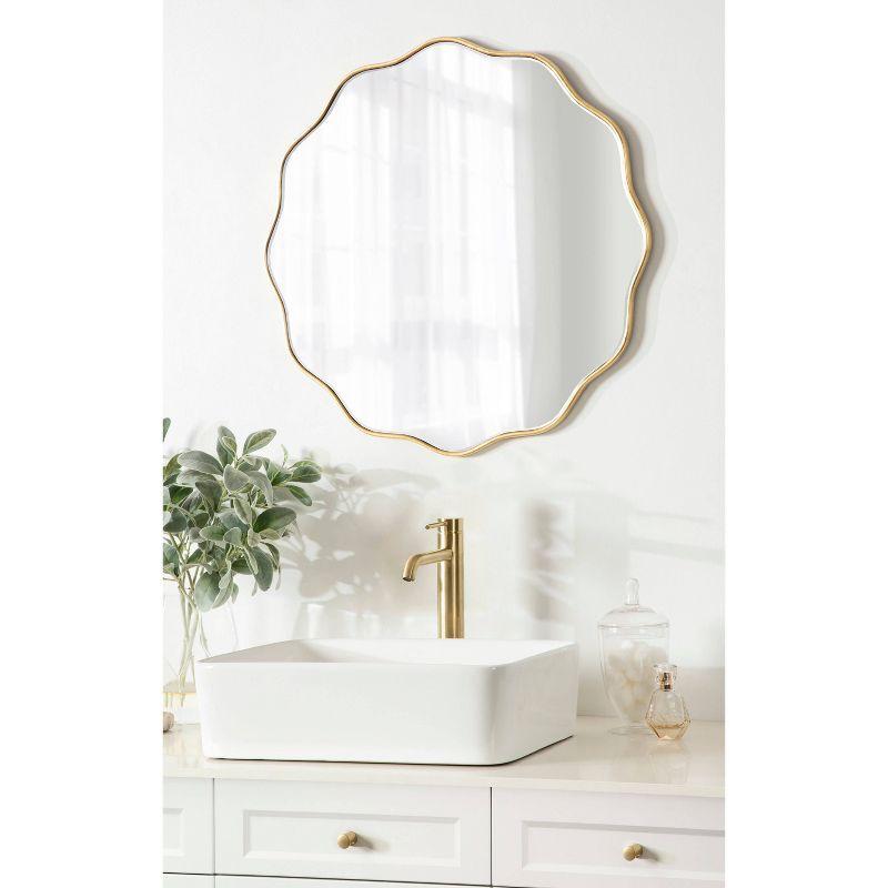 Kate & Laurel All Things Decor 26"x26" Viona Round Scalloped Mirror Gold: Modern Style, No Assembly, Wall Mounted