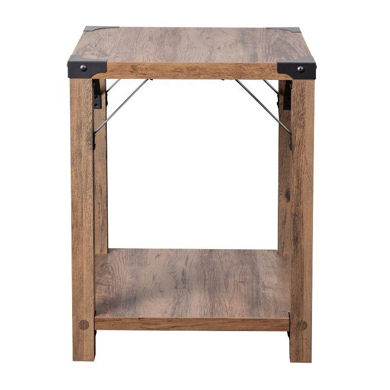 Flash Furniture Wyatt Modern Farmhouse Wooden 2 Tier End Table with Metal Corner Accents and Cross Bracing