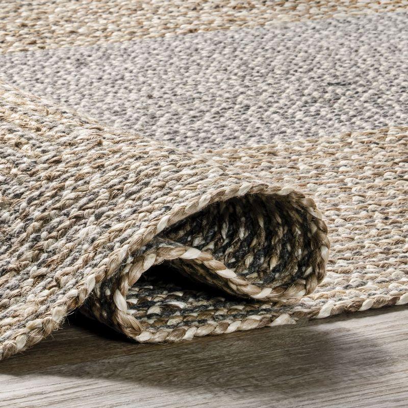 Nuloom Draya Solid 6 Round Wool Jute Indoor Area Rug for Dining Room Rug Neutral Rug Living Room Rug Kitchen, Grey/Ivory