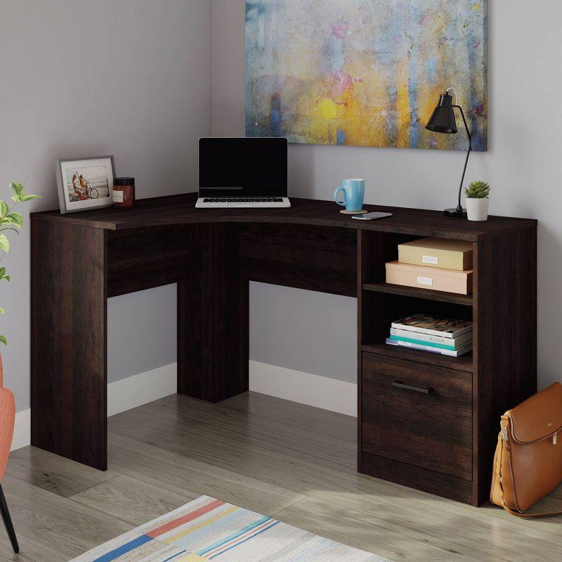 Oak Brown L-Shaped Corner Desk with Drawer and Filing Cabinet