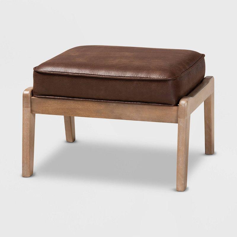 Sigrid Faux Leather Upholstered Wood Ottoman Dark Brown/Antique Oak - Baxton Studio: Modern Rectangular Bench, Spot Clean