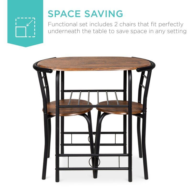 Best Choice Products 3-Piece Wood Dining Room Round Table & Chairs Set w/ Steel Frame, Built-In Wine Rack