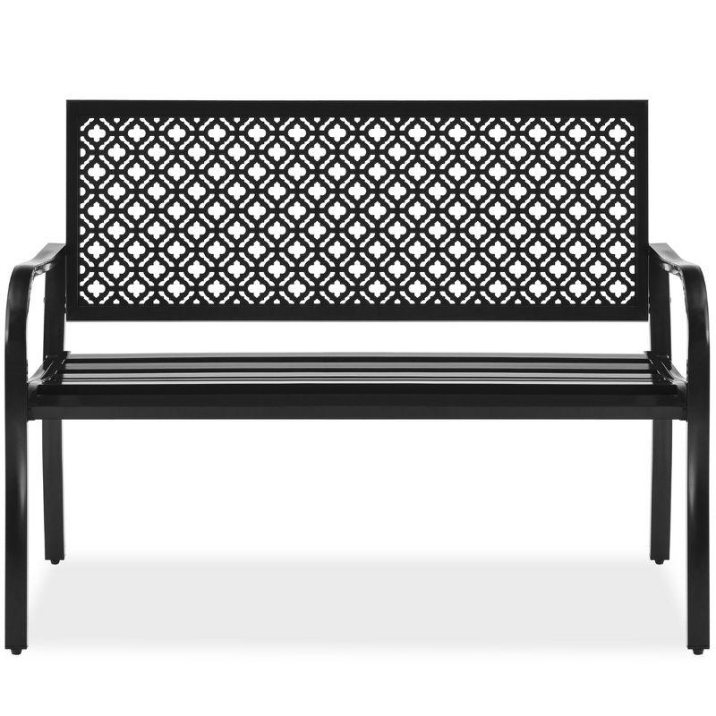 Elegant Geometric Steel Outdoor Bench in Black