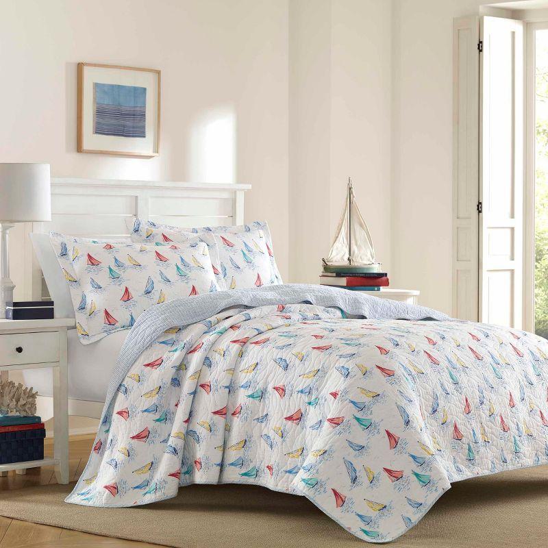 Ahoy Blue Cotton Reversible King Quilt Set