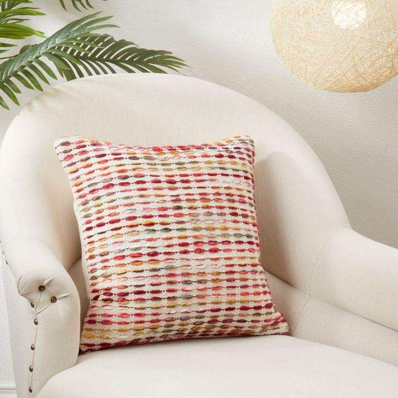 Saro Lifestyle Woven Rainbow Stripe Delight Throw Pillow Cover, Multicolored, 18"x18"