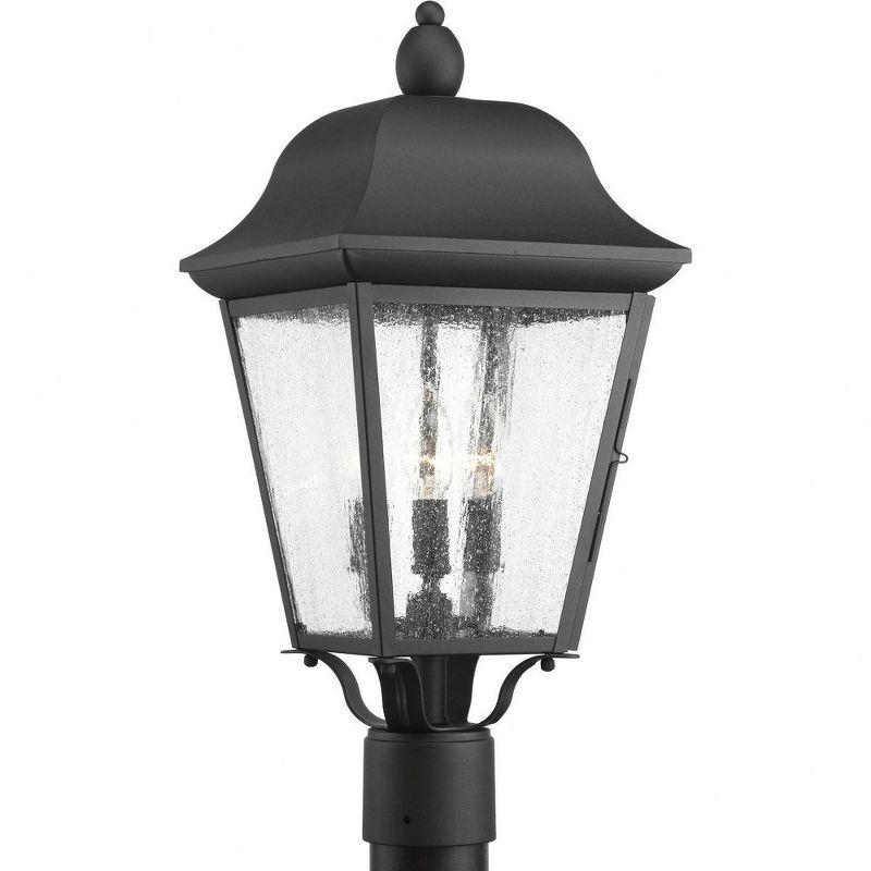 Progress Lighting Kiawah 3-Light Outdoor Post Lantern in Black with Seeded Glass Panels