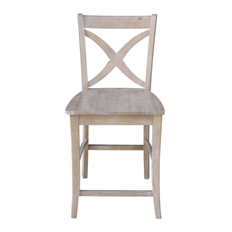 24" Vinyard Counter Height Barstool Washed Gray/Taupe - International Concepts: Solid Wood, X-Back Design