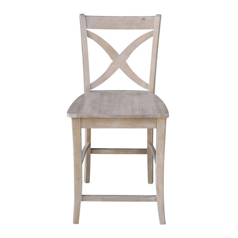 Gray Solid Wood Crossback Counter Stool with Footrest