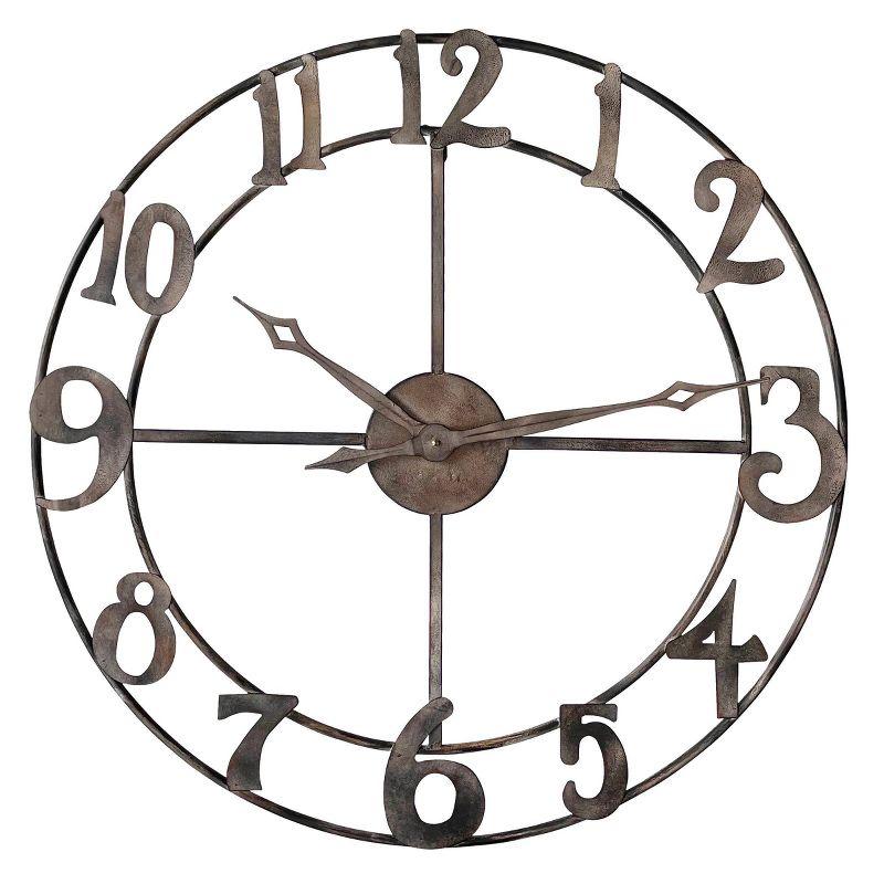 Rustic Pewter Metal Wall Clock Gray - StyleCraft: Open Face, Indoor, Analog Display, 31"