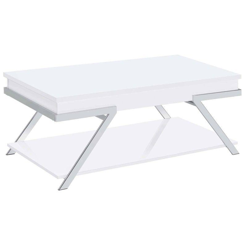 White High Gloss Rectangular Lift-Top Coffee Table with Storage