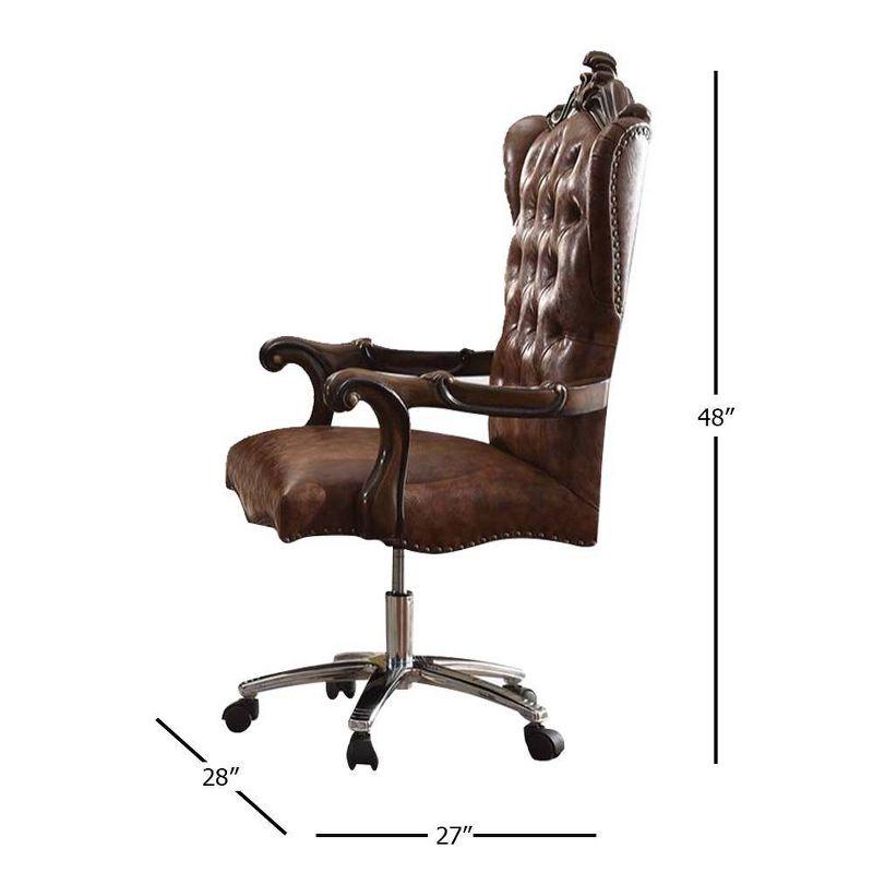 27" Versailles Active Sitting Chair Two Tone Light Brown PU and Cherry Oak - Acme Furniture: Faux Leather, Metal Frame, No Tools Assembly