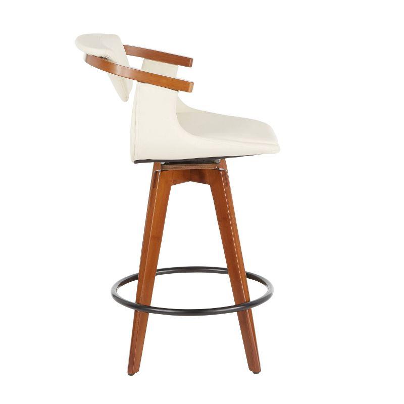 Mid-Century Modern Cream Swivel Counter Stool with Walnut Wood Frame