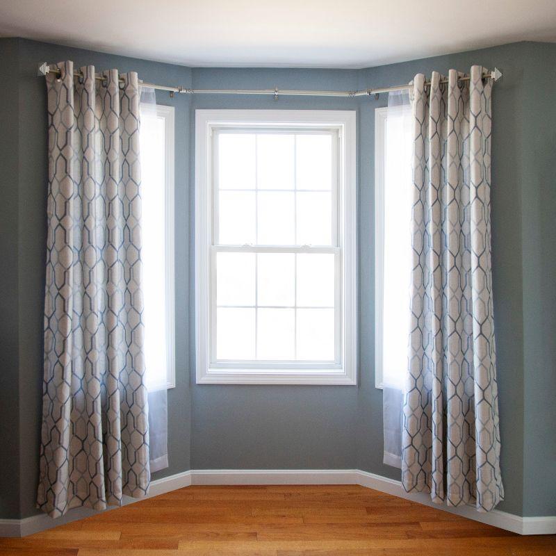 Kenney Square End Bay Window Double Curtain Rod, 78-144" Adjustable Length: 22-37" Sides, 28-72" Center, Steel