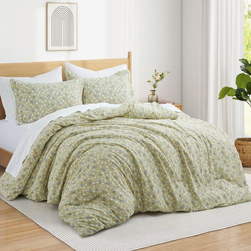 Peace Nest Floral Printed Comforter Set with Pillowcases, Bedding Set for All Season, Green, Twin