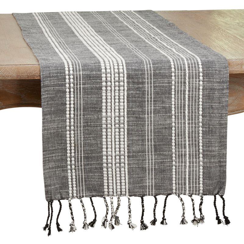 Black and White Cotton Striped Table Runner with Tassels