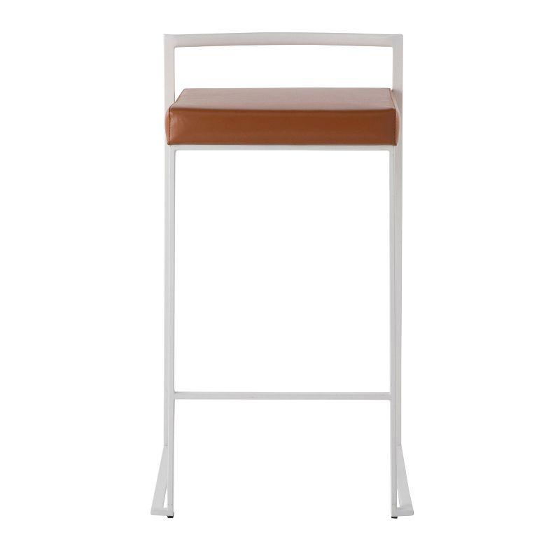 Contemporary Stackable Counter Stool In White With Camel Faux Leather Cushion By Lumisource - Set Of 2