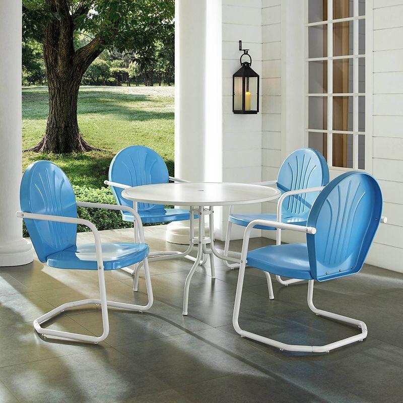 Griffith 5pc Outdoor Dining Set - Sky Blue - Crosley: Steel Frame, UV-Resistant, 4 Arm Chairs & Table