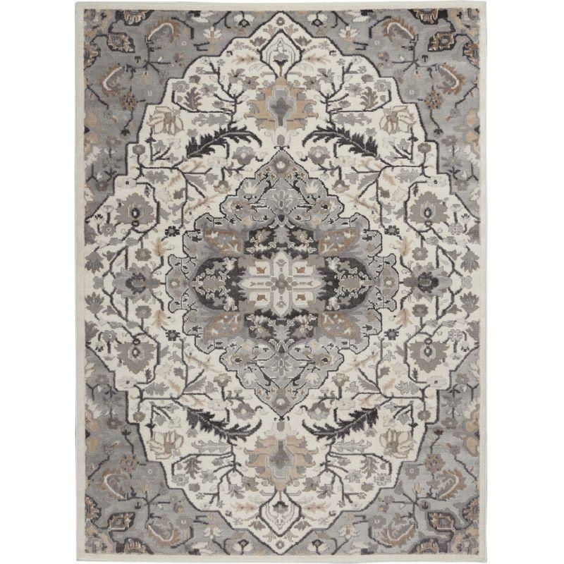 Nourison Elation Floral Medallion Indoor Rug Ivory Grey 6' x 9'