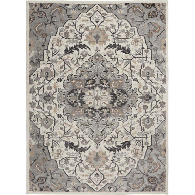 Ivory Grey Floral Medallion 6' x 9' Synthetic Area Rug