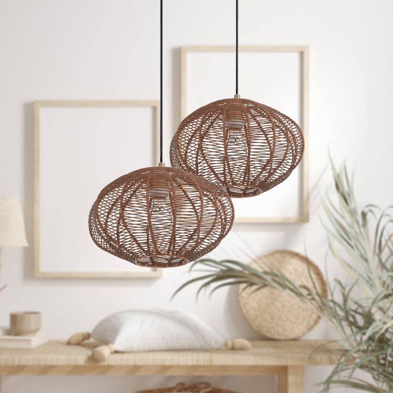 13.5" Gracelynn 1 - Light Woven Rattan Globe Pendant, Brown