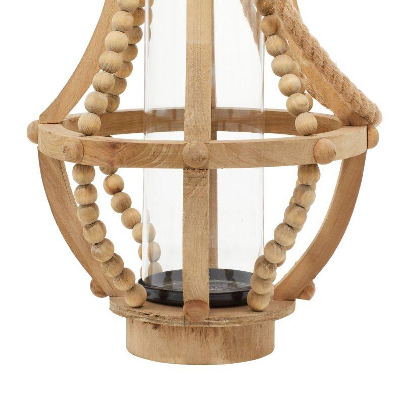 Olivia & May 16" x 10" Rustic Wood/Glass Candle Holder with Rope Handle Beige : Wooden Lantern, Tall Pillar Style